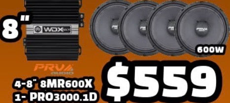 COMBO PRO 4 BOCINAS 8" 8MR600X + 1 AMP PRO3000.1D