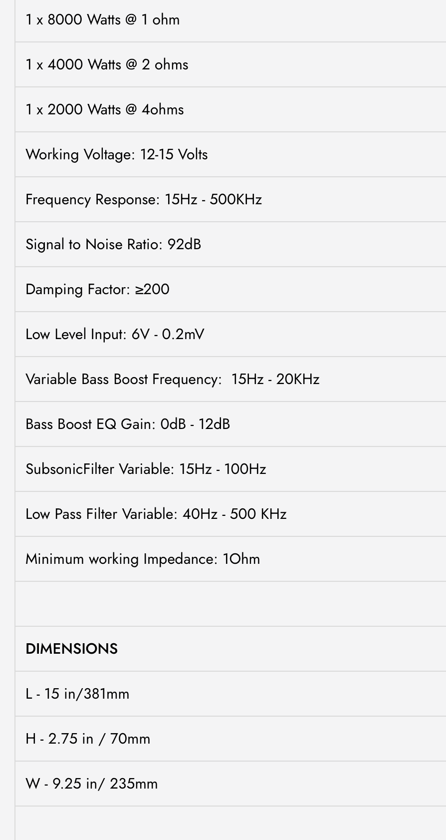 WDX PRO8000.1D Extended Range Class D Monoblock Amplifier