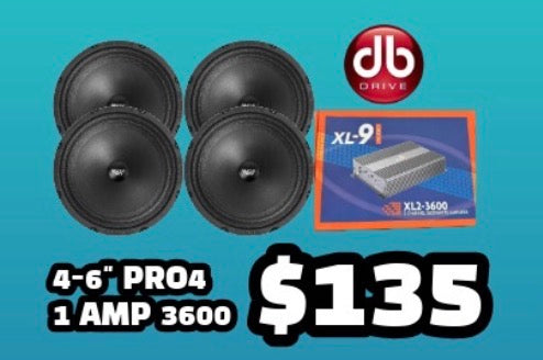Combo 6” DB Drive 4 bocinas PRO4 + Amp 3600