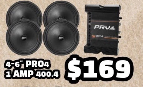 COMBO 4 BOCINAS 6" PRO4 + AMPLIFICADOR 400 BASS