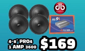 Combo 8” DB Drive 4 bocinas PRO4 + Amp 3600