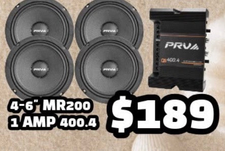 COMBO 4 BOCINAS 6" PRV MR 200 + AMPLIFICADOR 400.4