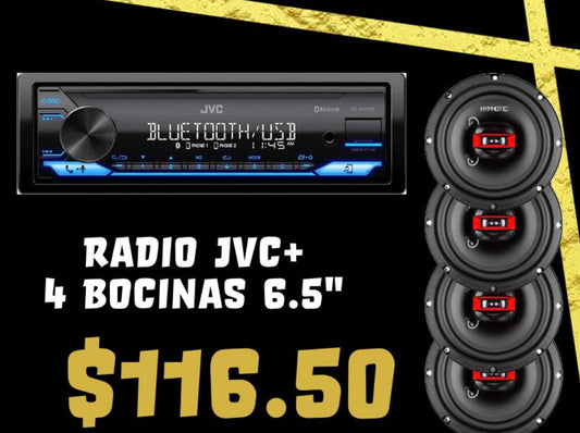 Radio JVC + 4 Bocinas 6.5