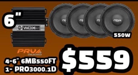 COMBO PRO 4 BOCINAS 6" 6MB550FT + 1 AMP PRO3000.1D