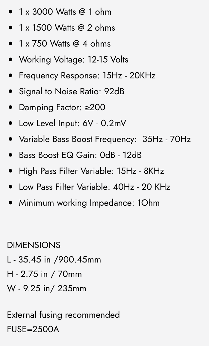 WDX PRO3000.1D Mono Full-Range Class D Amplifier
