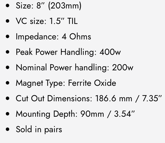 WDXPRO7/8.4 : 8 WDXPRO7/8.4 : 8  WDXPRO7/8.4 8" Wide Frequency Range - Pro Audio midrange (1 Pair)