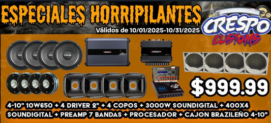 4-10'' 10W650 + 4 Driver 2'' + 4 Copos + 3000W Soundigital + 400x4 + Preamp 7 Bandas + Procesador + Cajon Brazileño 4-10''