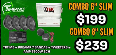 Combo 6'' Slim Timpano TPT MB + Preamp 7 Bandas + Tweeters + Amp 3500W 2CH