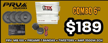 Combo 6'' PRV MB 100 + Preamp 7 Bandas + Tweeters + Amp 3500W 2CH