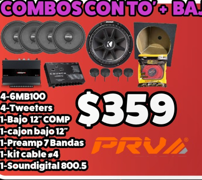 Combo Con To y Bajo PRV 4-6MB100 4-Tweeters Bajo 12 COMP Cajon 12 Preamp 7 Bandas Kit cable 4 Soundigital 800.5